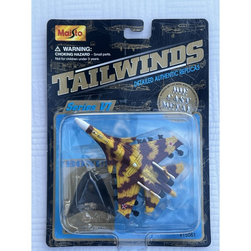 2001 Maisto Tailwinds SU-37 Russian Sukhoi Fighter Diecast Jet Sealed w/ Stand